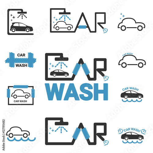 Car wash icons set  vector illustration