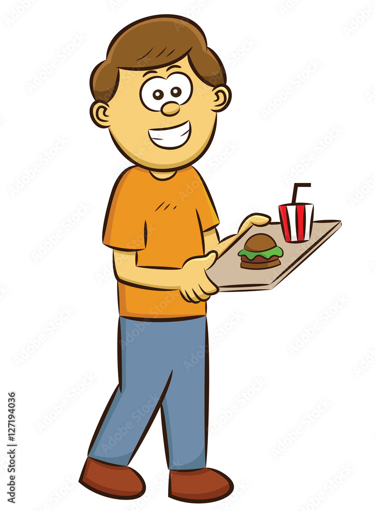 Man with Cafeteria Tray of Food Cartoon Illustration Isolated on White  Stock Vector | Adobe Stock