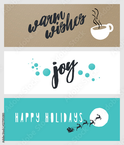 Set of Christmas and New Year social media banners. Hand drawn vector illustrations for website and mobile banners, internet marketing, greeting cards and printed material design.
