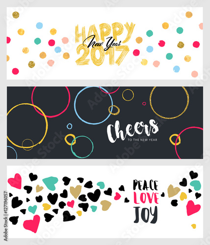 Set of Christmas and New Year social media banners. Hand drawn vector illustrations for website and mobile banners, internet marketing, greeting cards and printed material design.