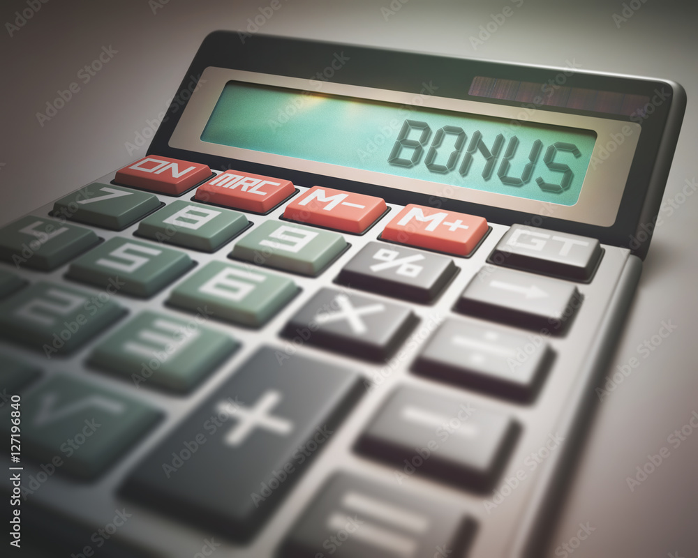 Solar calculator with the word BONUS on the display. Business and Finance concept. Solar calculator with the word BONUS on the display. Business and Finance concept.