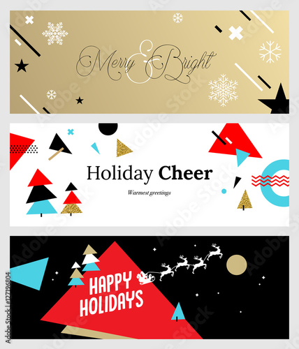 Set of Christmas and New Year social media banners. Hand drawn vector illustrations for website and mobile banners, internet marketing, greeting cards and printed material design.