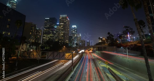 Wallpaper Mural Los Angeles, California, USA - Light trails of passing cars at Freeway 110 - view from Bridge 3rd St. at Financial District facing southwest at night - Timelapse with pan left to right Torontodigital.ca