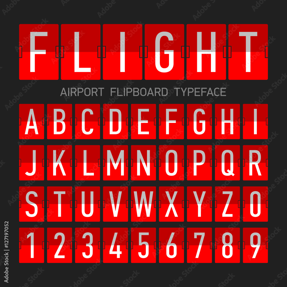 Vecteur Stock Airport flipboard flat style font, mechanical display typeface,  letters and numbers | Adobe Stock