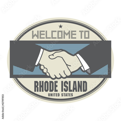 Business concept with handshake and text Welcome to Rhode Island