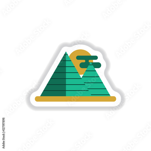 Vector illustration in paper sticker style Egypt pyramids and sun