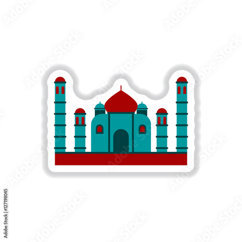 Vector illustration in paper sticker style Taj mahal temple