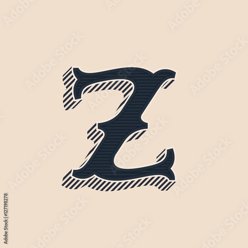 Z letter logo in vintage western style with lines shadows.