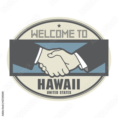 Business concept with handshake and the text Welcome to Hawaii,