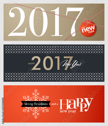 Set of Christmas and New Year social media banners. Hand drawn vector illustrations for website and mobile banners, internet marketing, greeting cards and printed material design.