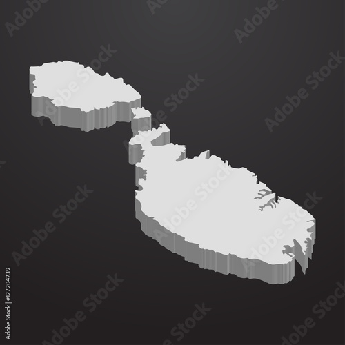 Malta map in gray on a black background 3d