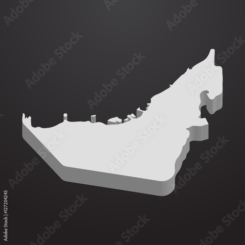 UAE map in gray on a black background 3d