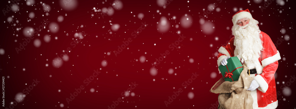 Weihnachtsmann mit Geschenken und Jutesack Banner Weihnachtsmann mit Geschenken und Jutesack Banner