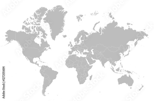 Weltkarte - Politisch - sehr hoher Detailgrad - Hellgrau