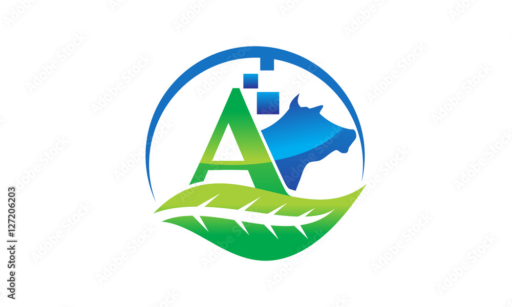 Fototapeta premium Buffalo and leaf initial A