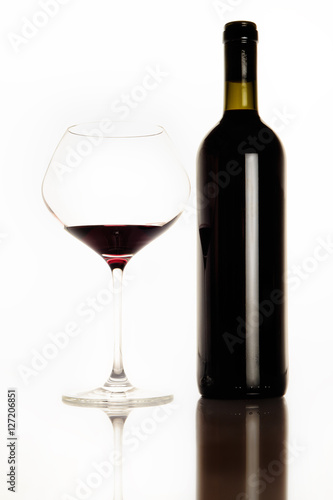 Bottle red wine and glass 