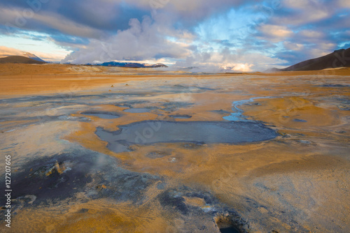 Mud pots in the geothermal area Hverir  Iceland