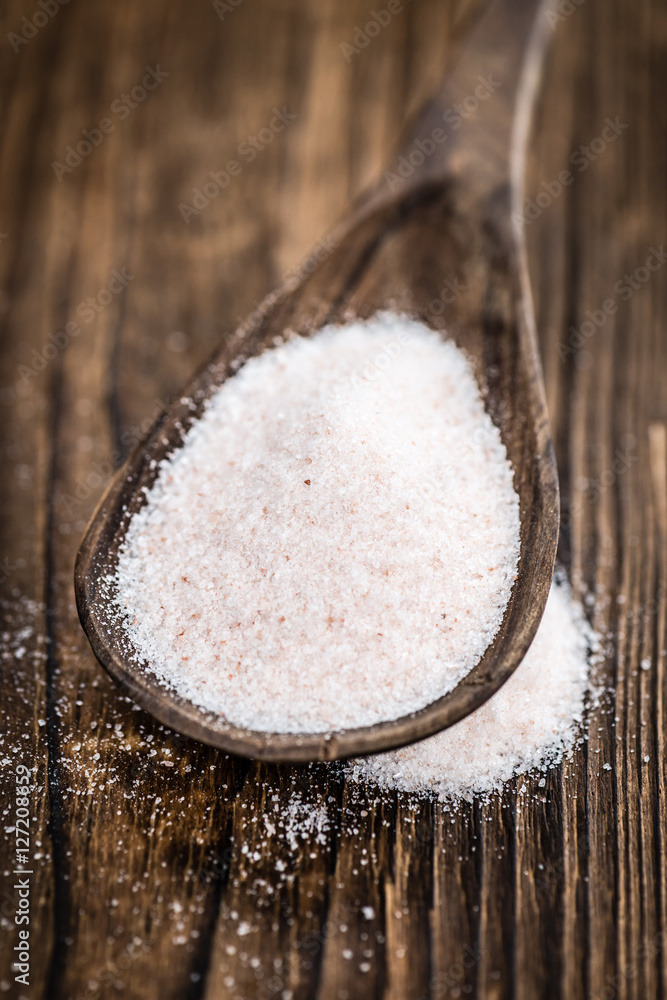 Wooden table with Pink Salt (selective focus) Wooden table with Pink Salt (selective focus)