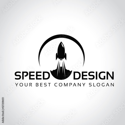 Rocket logo template. Speed design vector symbol.
