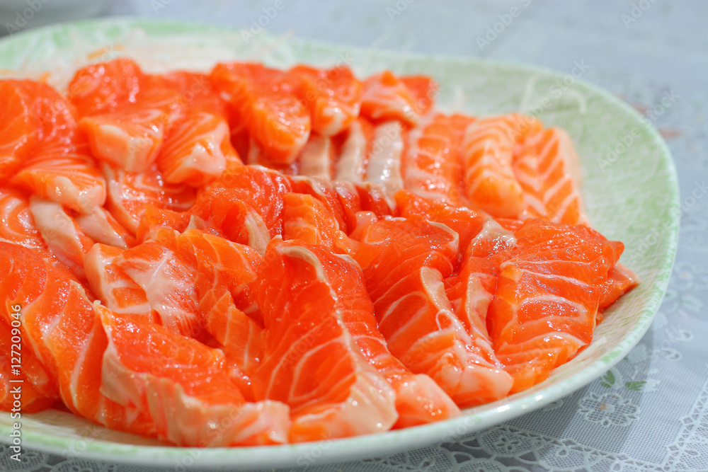 salmon sashimi,Close Up of pattern on slice Salmon,selected focu salmon sashimi,Close Up of pattern on slice Salmon,selected focu