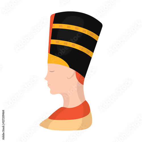Bust of Nefertiti icon in cartoon style isolated on white background. Ancient Egypt symbol stock vector illustration.