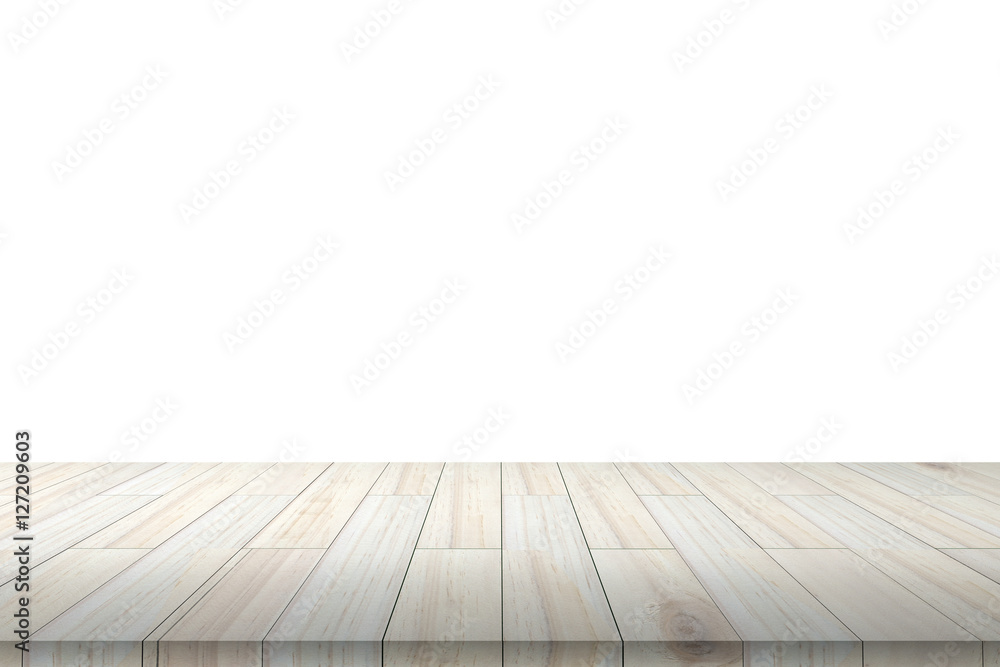 Empty wooden table or shelf wall isolated on white background, F