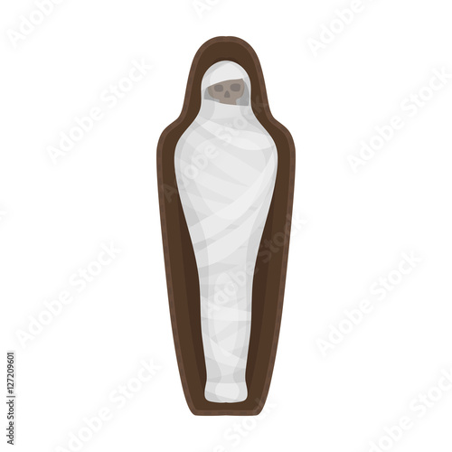 Ancient mummy icon in cartoon style isolated on white background. Ancient Egypt symbol stock vector illustration.