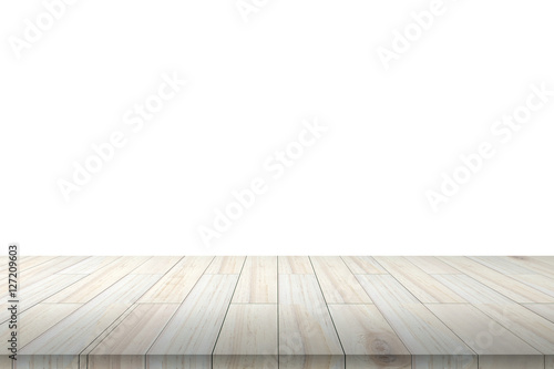 Empty wooden table or shelf wall isolated on white background, F © sombats