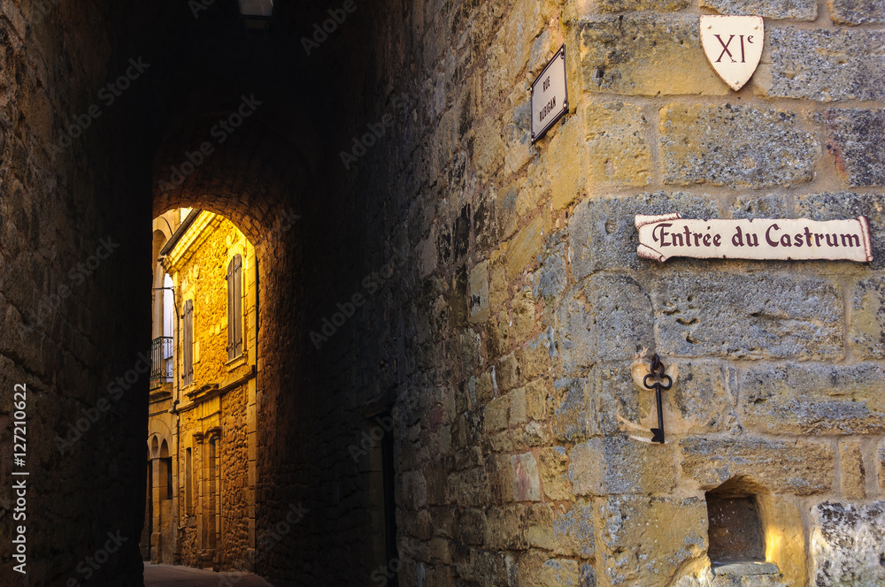 Gate of the old town, called Castrum, of Belves, Dordogne, France
