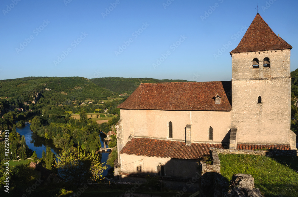 Church of Saint-Cyr and Sainte-Julitte and Lot river, Saint-Cirq-Lapopie, Lot department, France