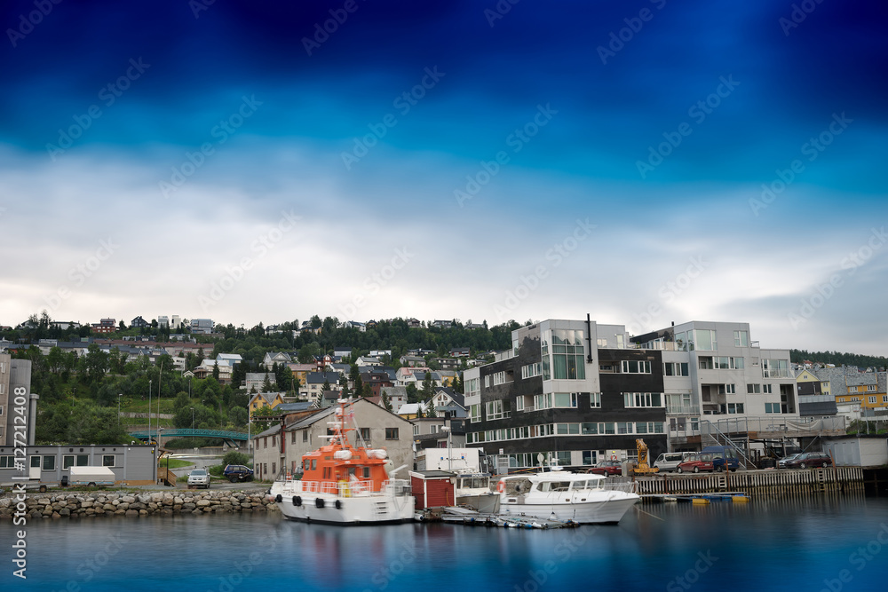 Tromso quay postcard background