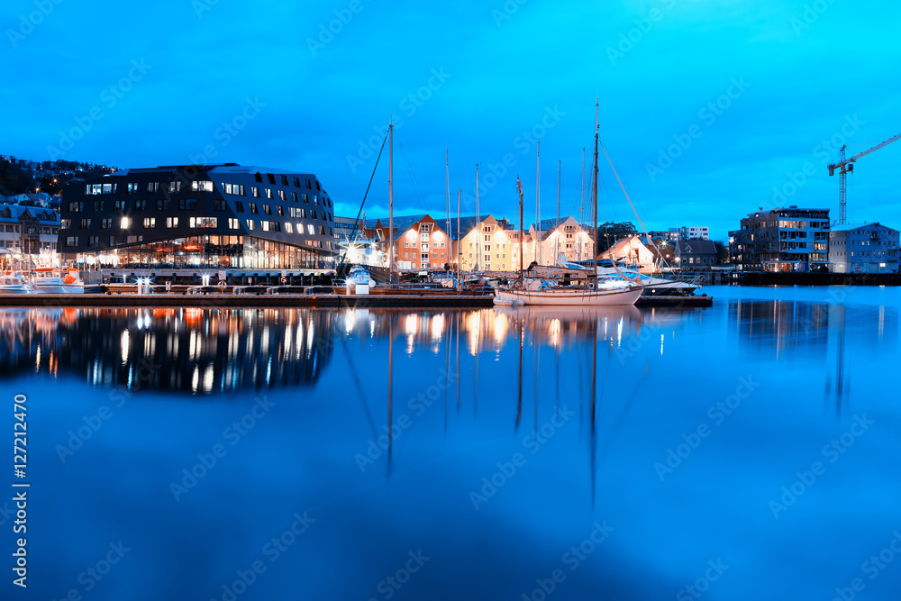 Tromso night pier postcard background