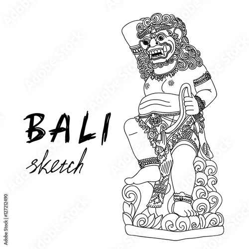 Bali sketch. Barong - balinese god. Traditional culture.