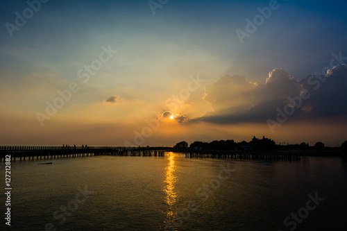 Silhouettes Sunset by the sea coastal Bangkok  Thailand