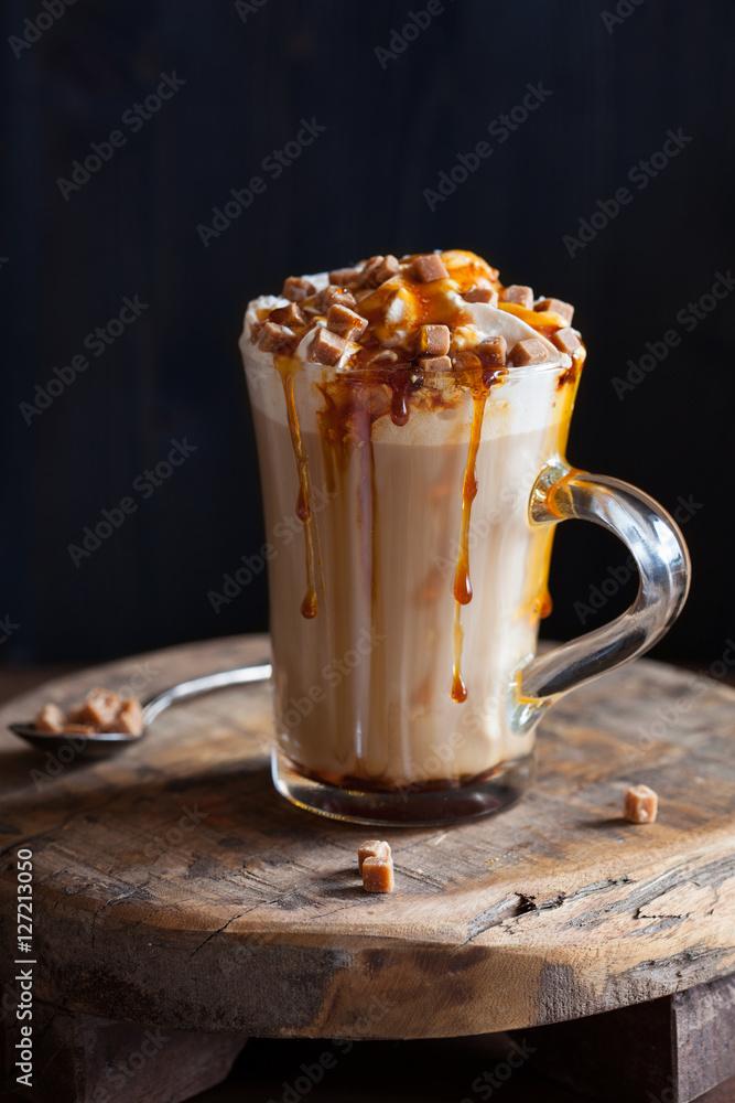 cafe latte with whipped cream and caramel cafe latte with whipped cream and caramel