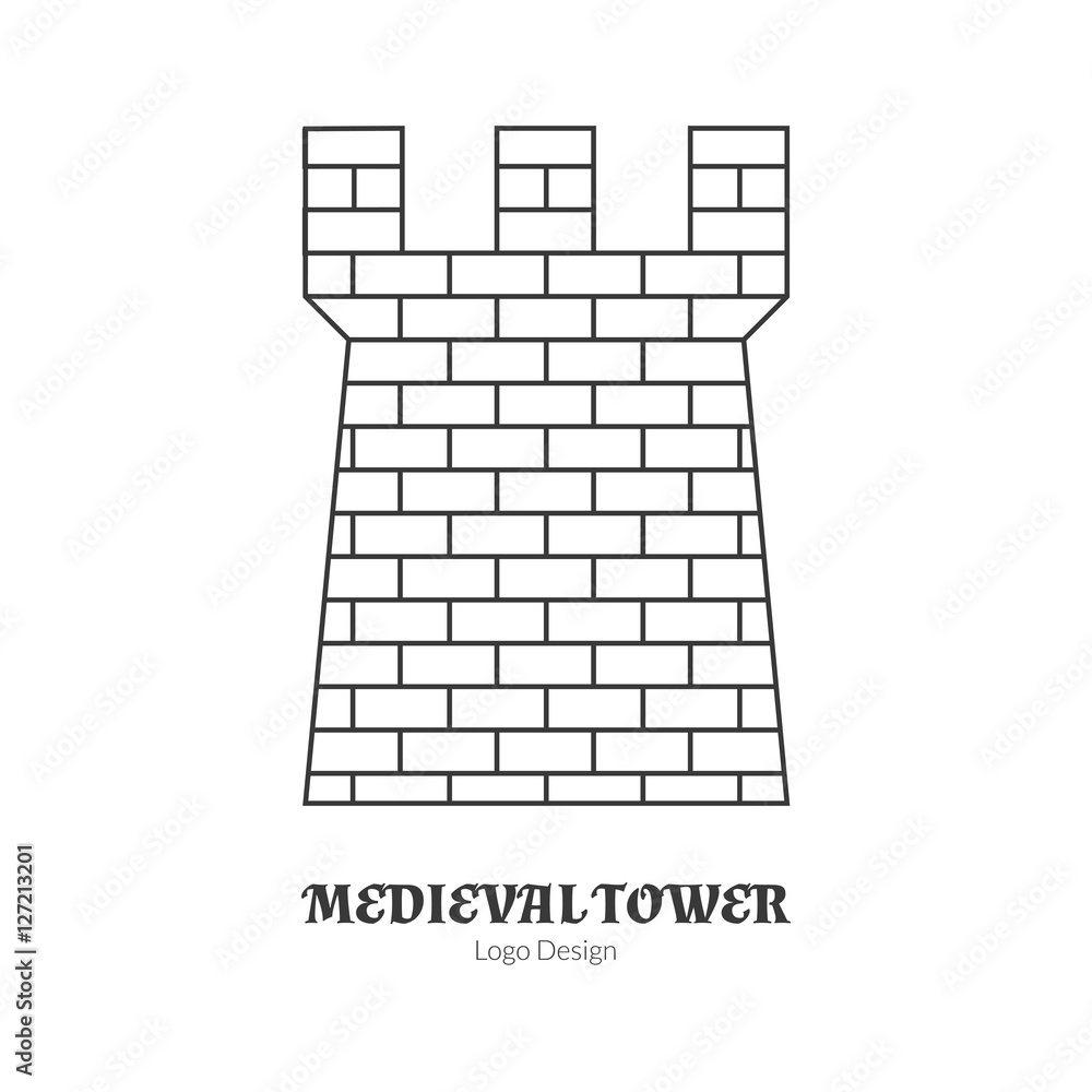 Vecteur Stock Medieval brick tower, fortification. Single logo in ...