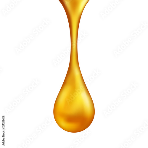 Golden Oil Drop Isolated on White Background