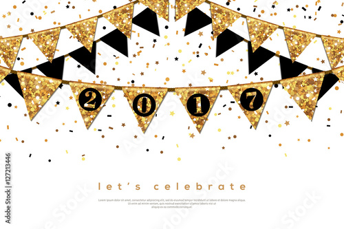 Happy New Year 2017 Banner with Flags Garlands