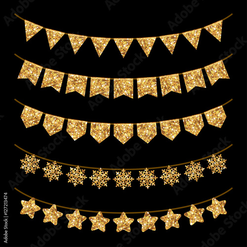 Gold Garland Decoration Set Isolated on Black