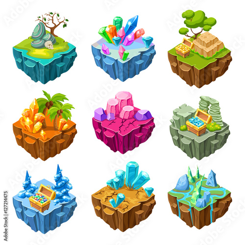 Gaming Islands With Stones Isometric Set