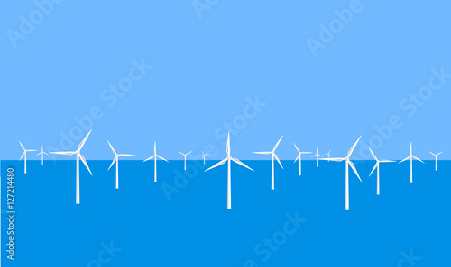 Vector image of an offshore wind turbine farm