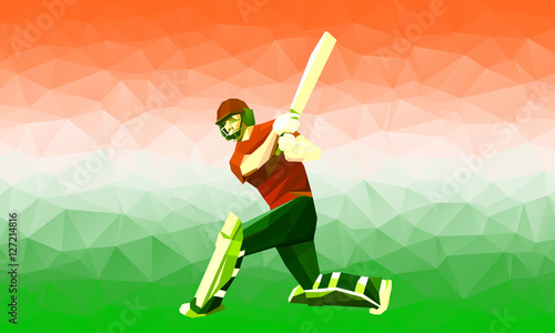 Abstract cricket player polygonal low poly illustration