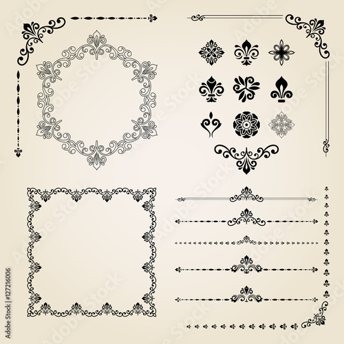 Vintage set of elements. Different elements for decoration and design frames  cards  menus  backgrounds and monograms. Collection of floral ornaments