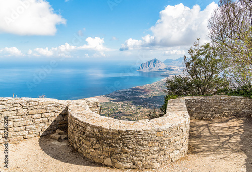 View of Monte Cofano and coastline from Erice, Sicily, Italy  photo