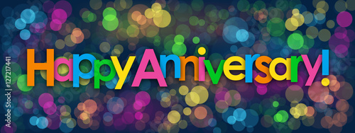 "HAPPY ANNIVERSARY" Banner with Colourful Bokeh Lights Background