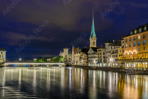 Night view of historic Zurich city center  on summer  Canton of Zurich  Switzerland.