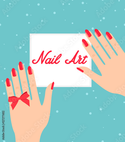 Woman hand with red fingernails