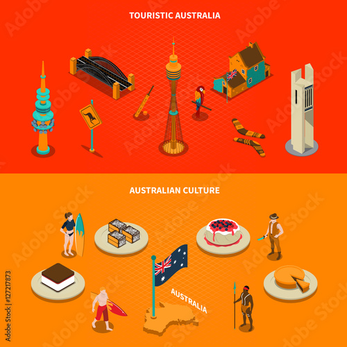 Australian Touristic Attractions 2 Isometric Banners