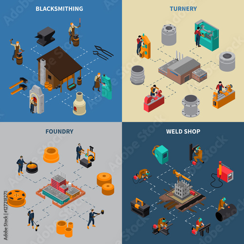 Metalworking 4 Isometric Icons Square Poster