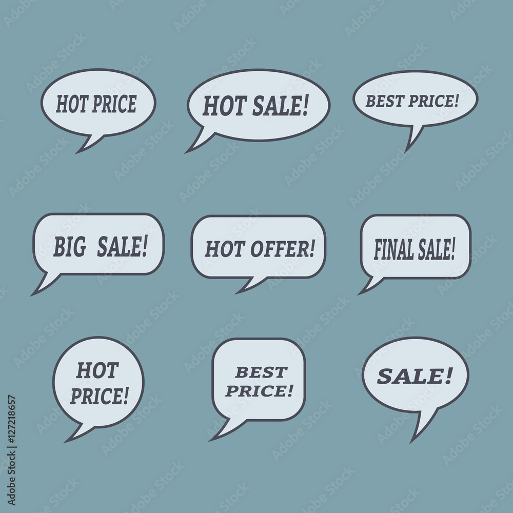 Sale speech bubbles. Set of vector illustration icons.